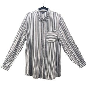 Zac And Rachel Linen Striped‎ Button Up Gray XL